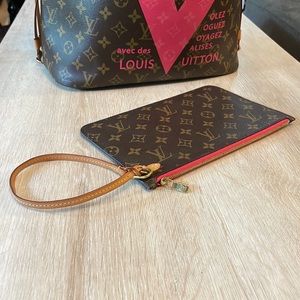 Louis Vuitton “V” Monogram Neverfull MM Grenade/Pink🌟Limited Edition🌟POUCH